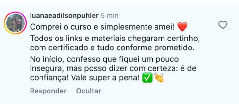 Print de depoimento de aluna do curso de bolos caseirinhos decorados