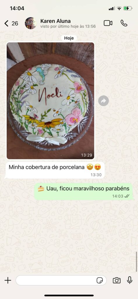 Print de depoimento de aluna do curso de bolos caseirinhos decorados