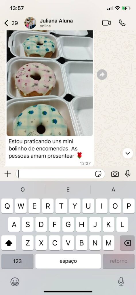 Print de depoimento de aluna do curso de bolos caseirinhos decorados