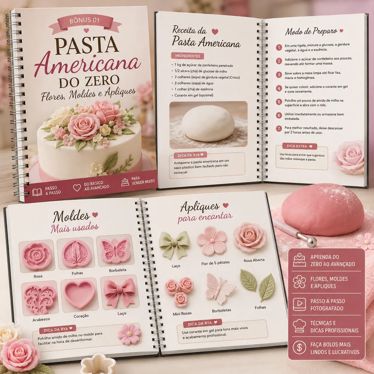 Pasta Americana do Zero — Flores, Moldes e Apliques — bônus do curso