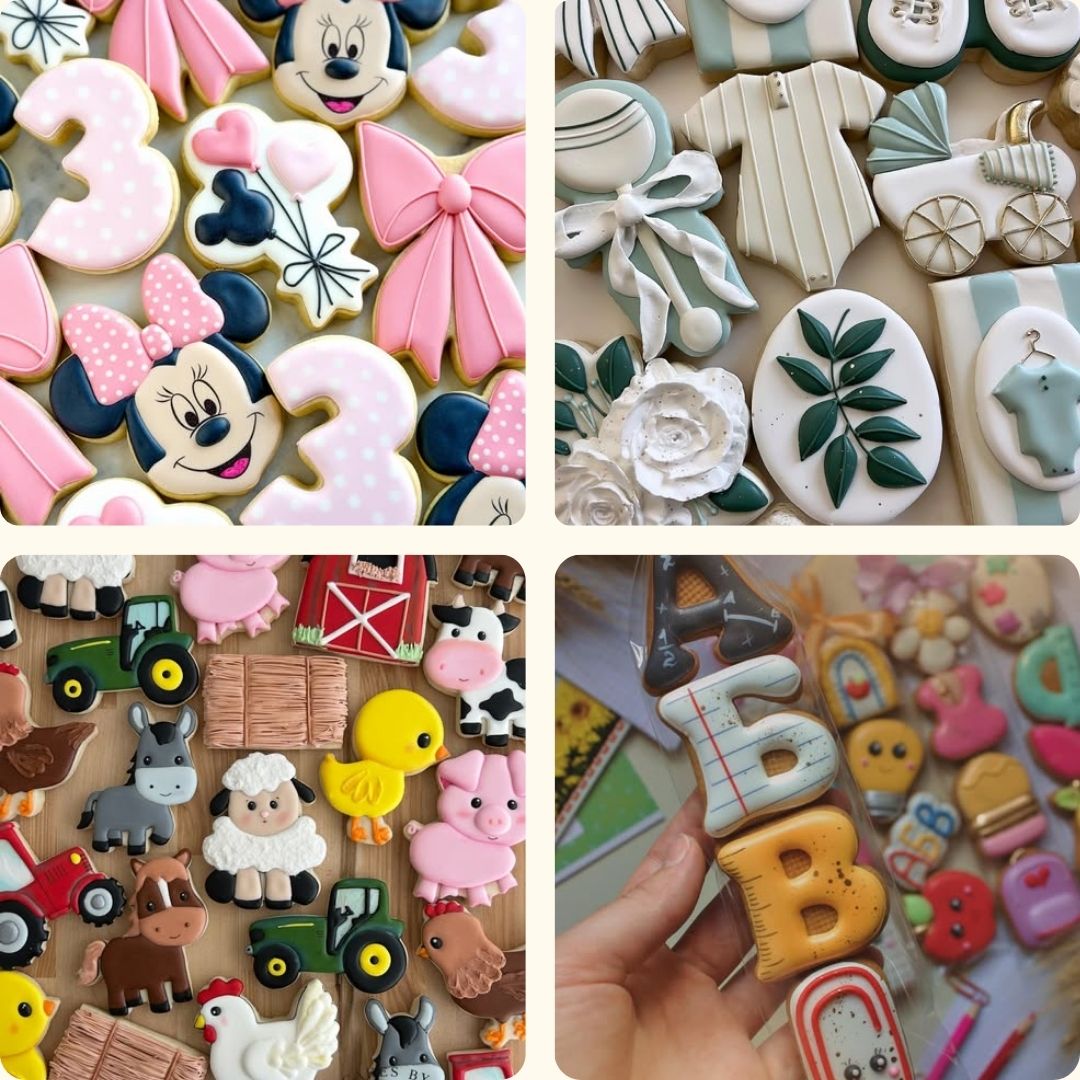Coleção de biscoitos decorados temáticos