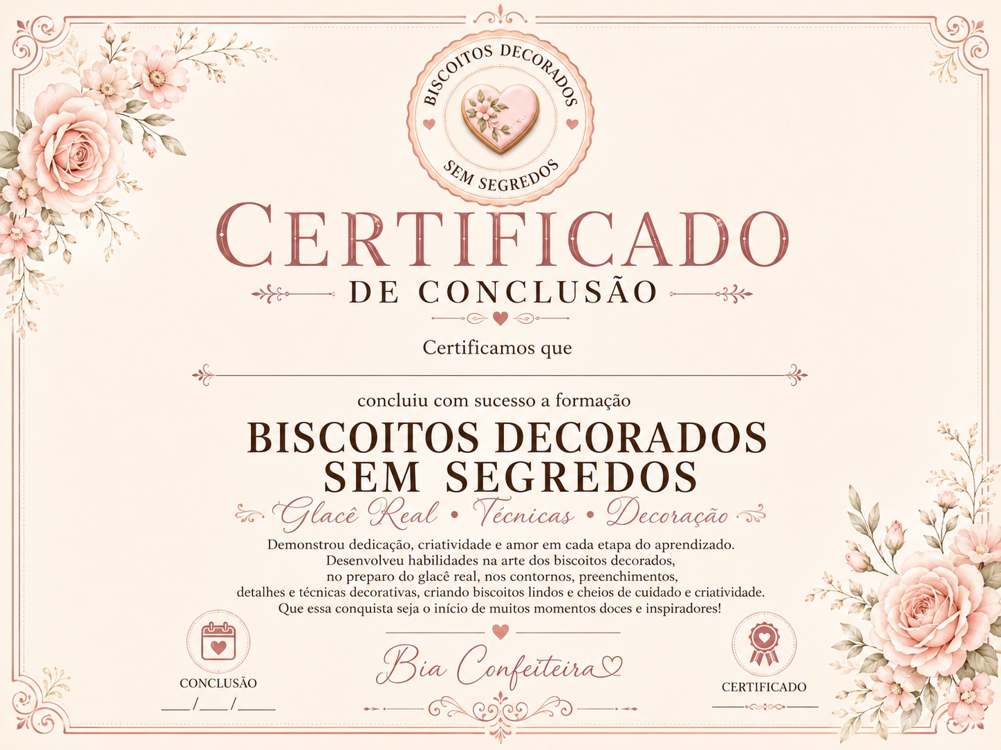 Certificado de conclusão de Biscoitos Decorados